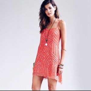 Free People coral sequin dress 🍉🌷🌺🦑
